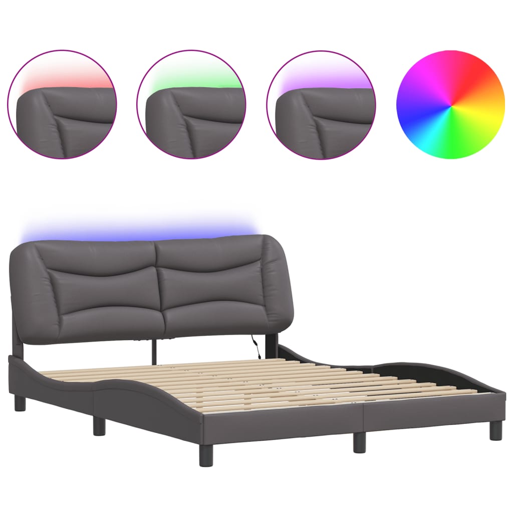 Estrutura de cama de casal moderno com led - 160x200cm cinza