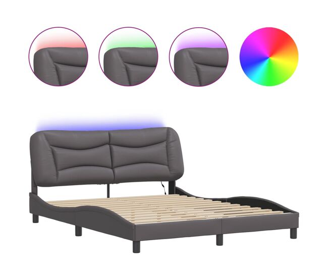 Estrutura de cama de casal moderno com led - 160x200cm cinza