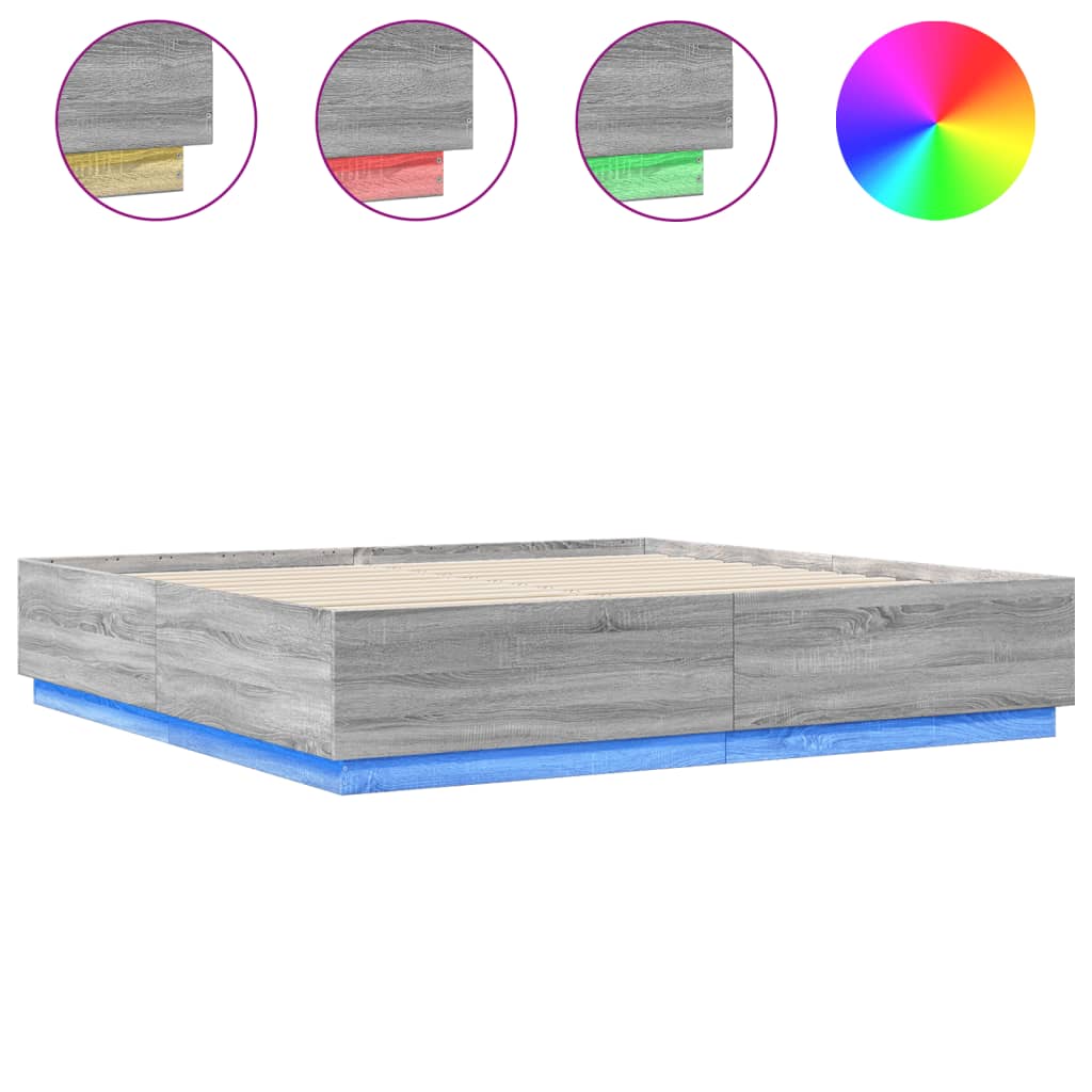 Estrutura de cama de casal moderno c/ luzes led derivados madeira cinza sonoma