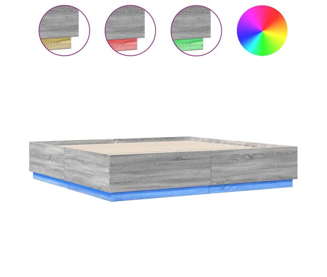 Estrutura de cama de casal moderno c/ luzes led derivados madeira cinza sonoma