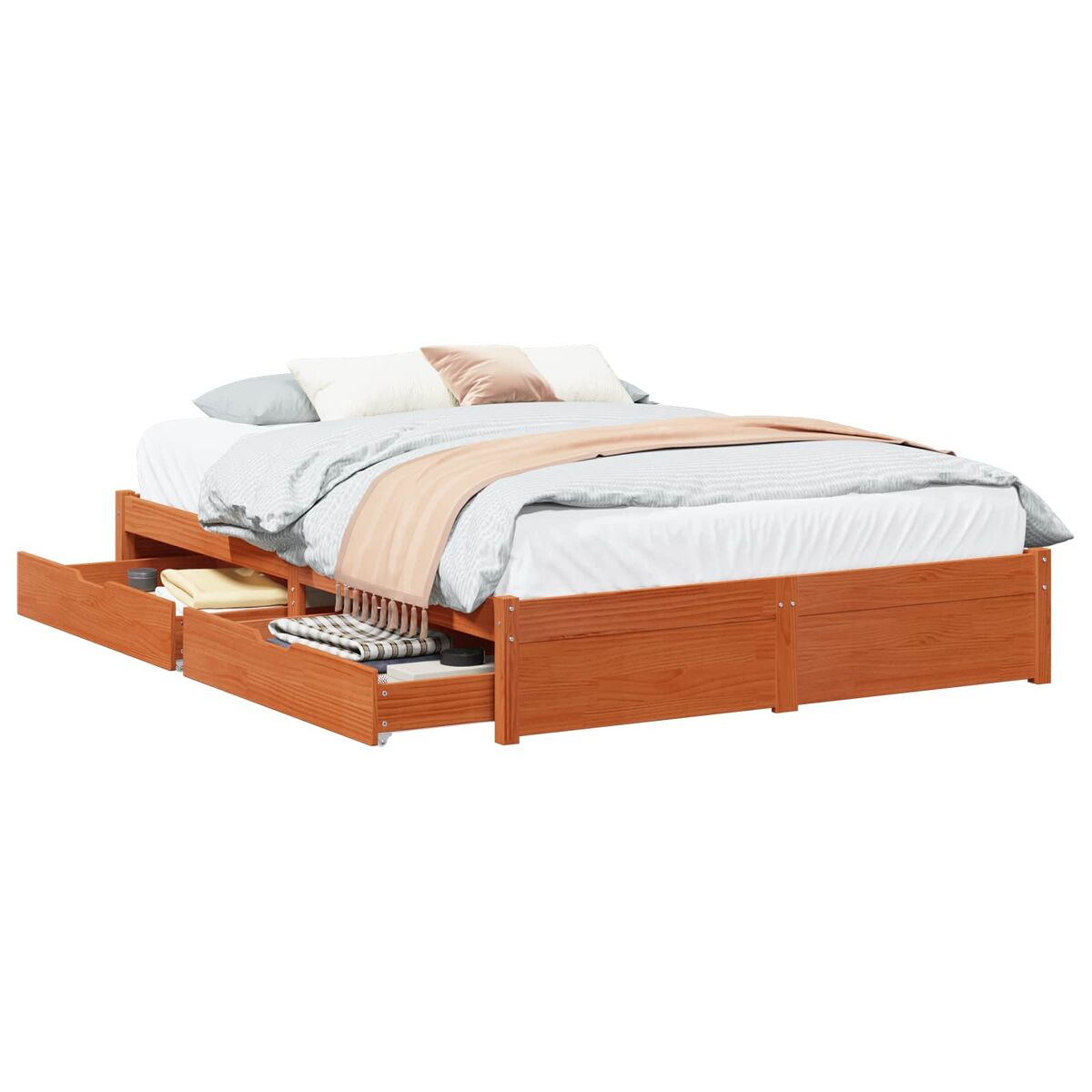 Estrutura da cama de casal simple 3 pcs marrom cera madeira de pinho sólido