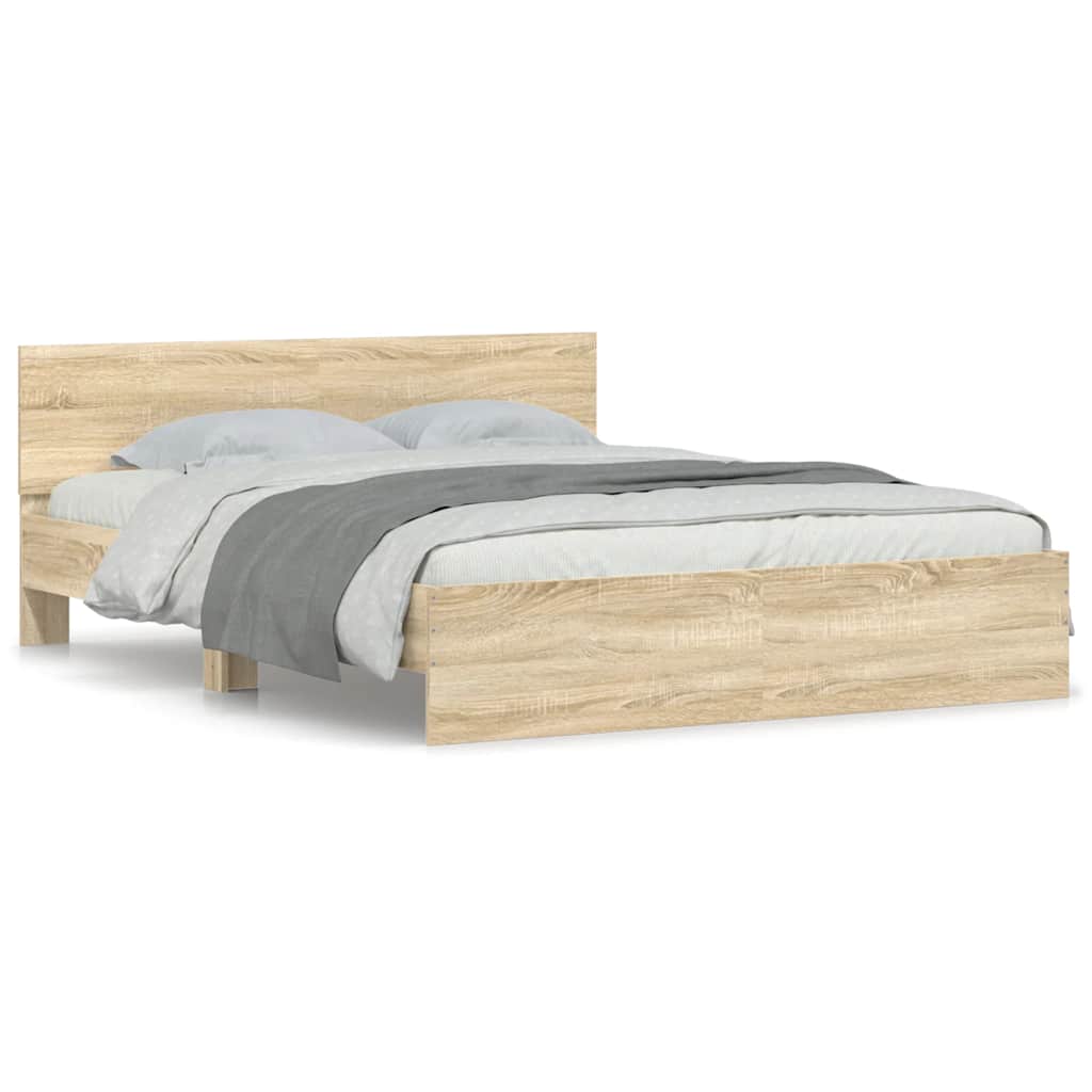 Estrutura de cama de casal para adultos com cabeceira 150x200 cm carvalho sonoma
