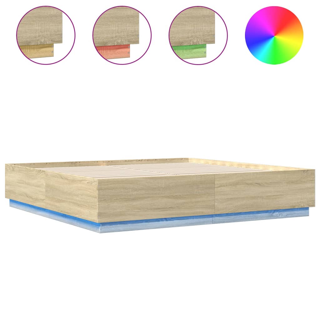 Estrutura de cama de casal moderno c/ luzes led derivados madeira carvalho sonoma