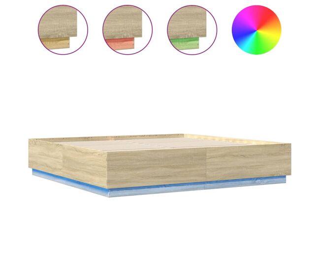 Estrutura de cama de casal moderno c/ luzes led derivados madeira carvalho sonoma
