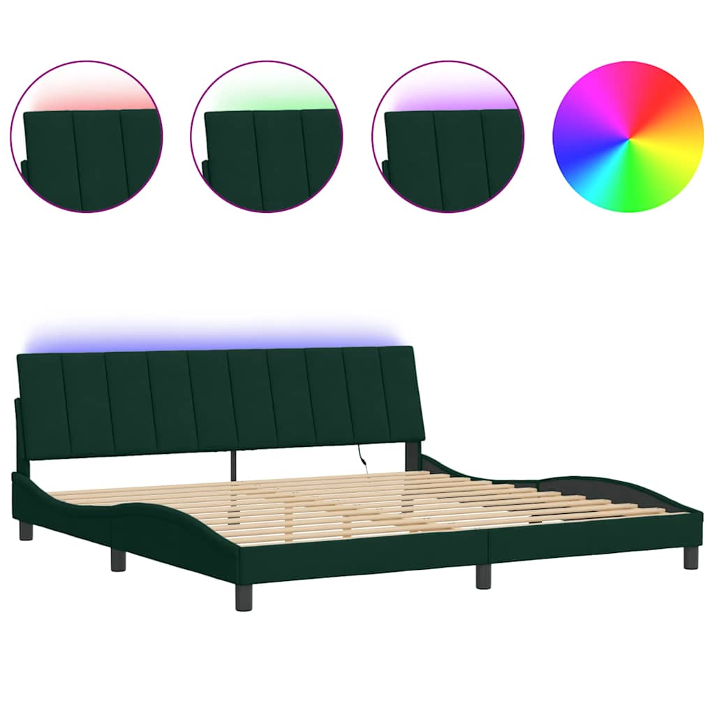 Estrutura de cama de casal moderno com led - 200x200 cm veludo verde-escuro