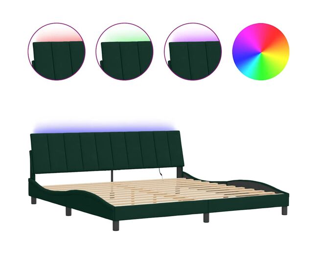 Estrutura de cama de casal moderno com led - 200x200 cm veludo verde-escuro