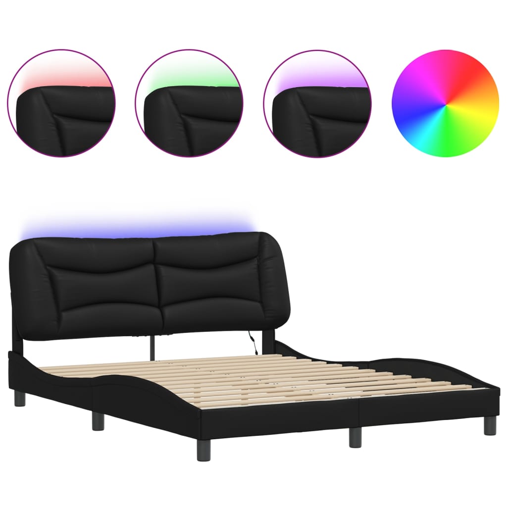 Estrutura de cama de casal moderno com led - 160x200cm preto