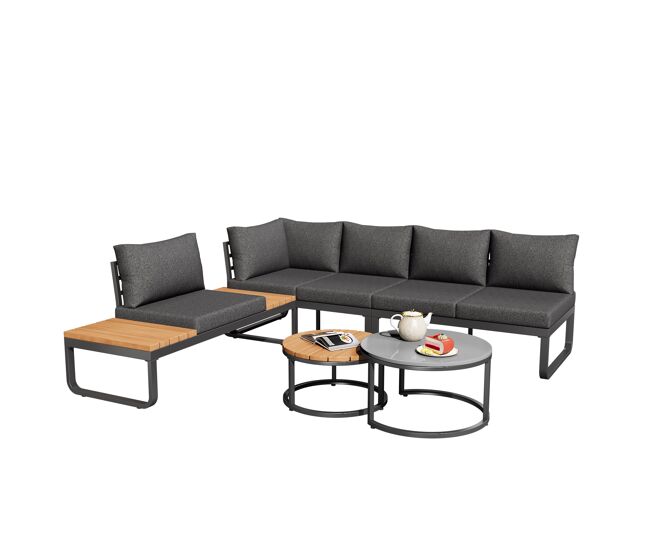 Conjunto de móveis de jardim para 4-5 pessoas - 2 mesas empilháveis - estrutura metálica - gris