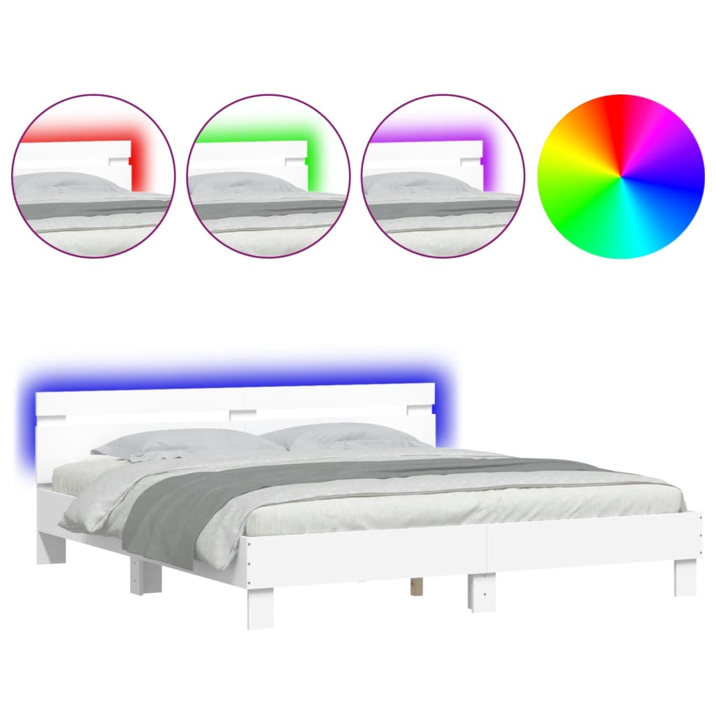 Estrutura de cama de casal simple de casal c/ cabeceira e luzes led - 180x200 cm branco