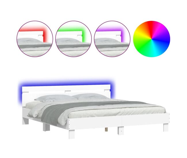 Estrutura de cama de casal simple de casal c/ cabeceira e luzes led - 180x200 cm branco