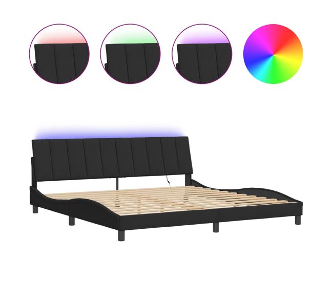 Estrutura de cama de casal moderno com led - 200x200 cm veludo preto