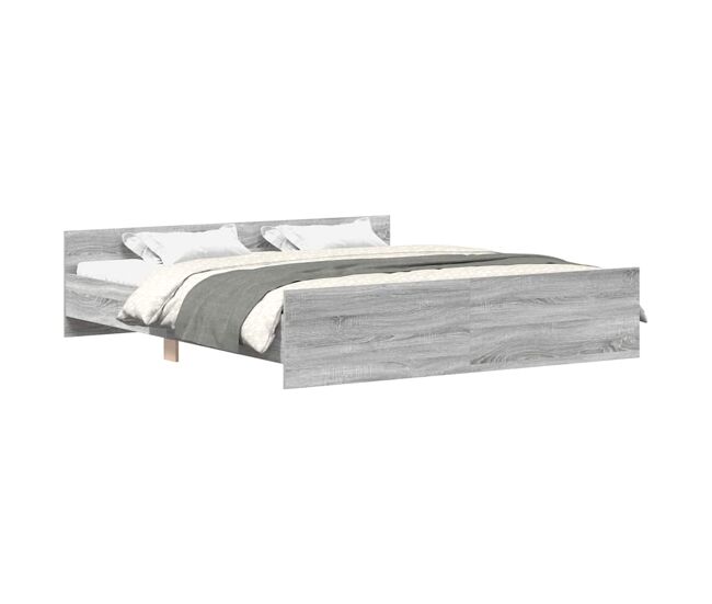 Estrutura de cama de casal para adultos c/ painéis de cabeceira e pés cinzento sonoma