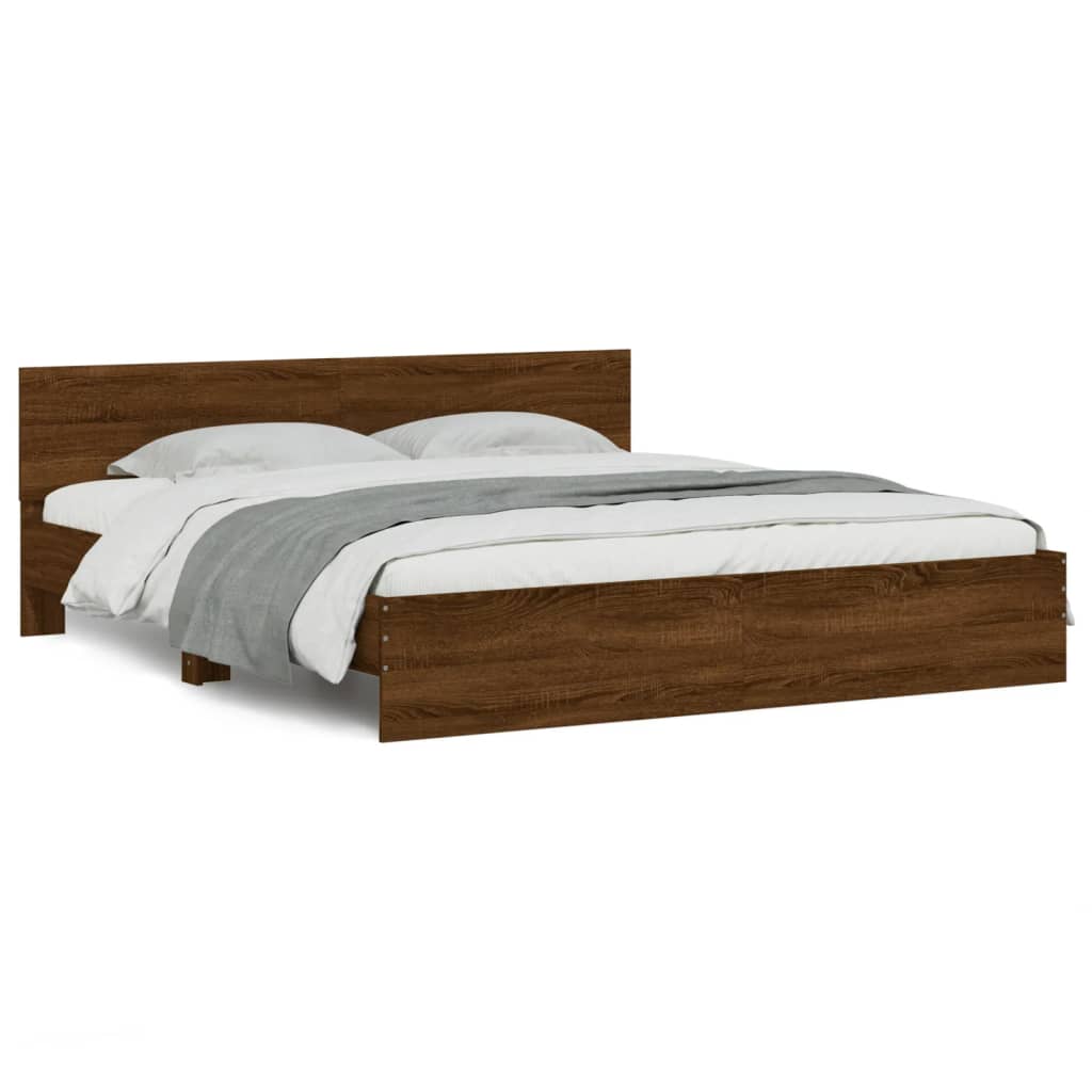 Estrutura de cama de casal para adultos com cabeceira 200x200 cm carvalho castanho