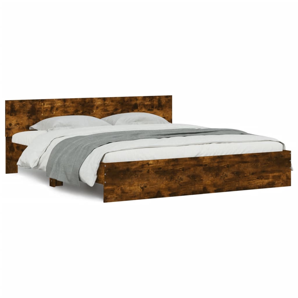 Estrutura de cama de casal para adultos com cabeceira 180x200 cm carvalho fumado