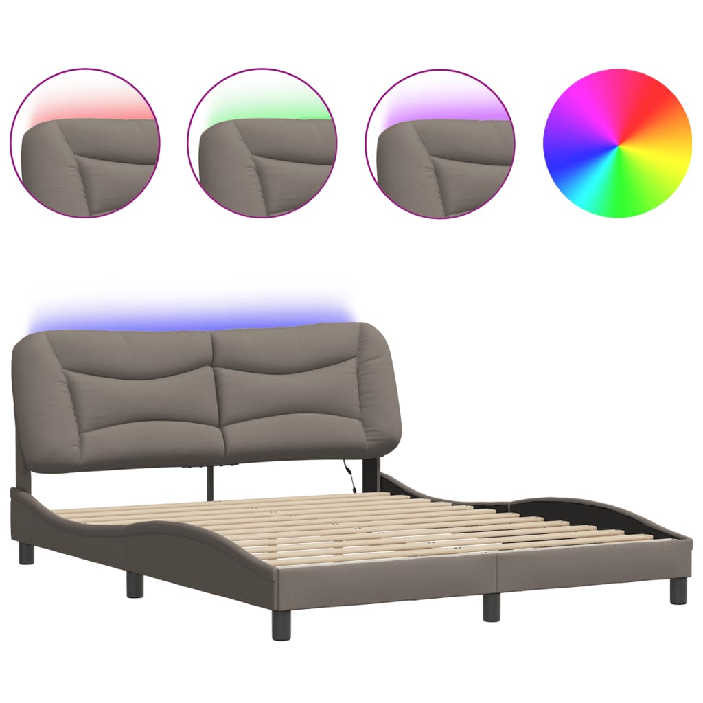 Estrutura de cama de casal moderno com led - 160x200 cm tecido