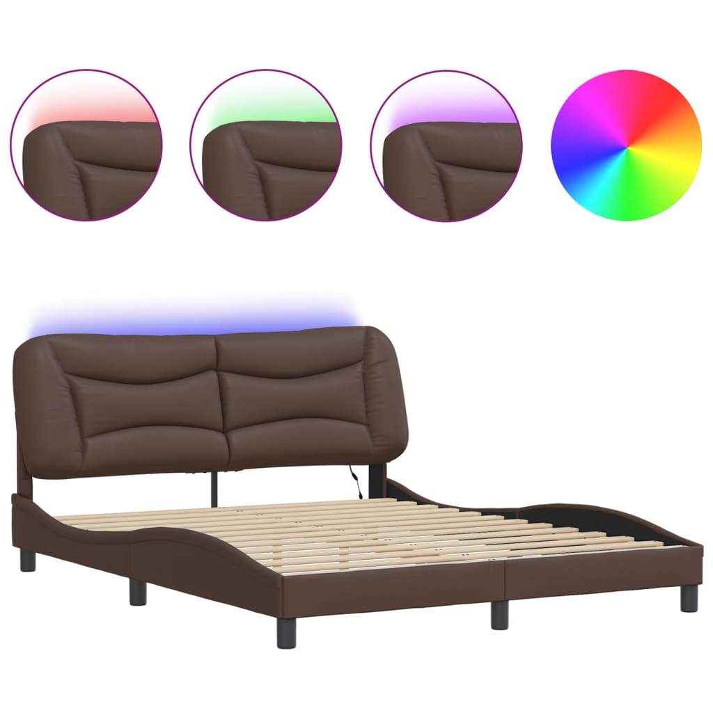 Estrutura de cama de casal moderno com led - 160x200cm castanho