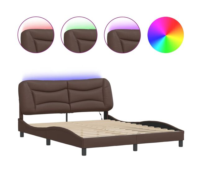 Estrutura de cama de casal moderno com led - 160x200cm castanho