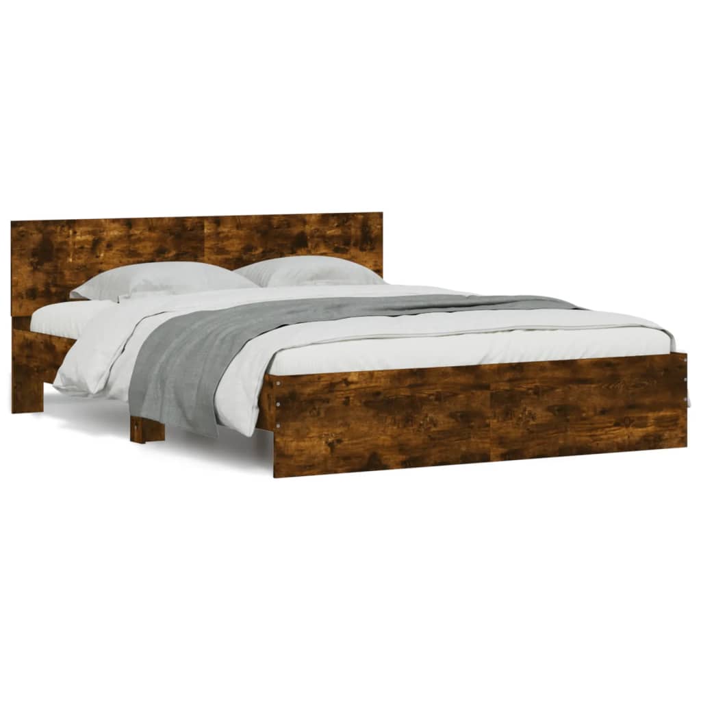Estrutura de cama de casal para adultos com cabeceira 150x200 cm carvalho fumado
