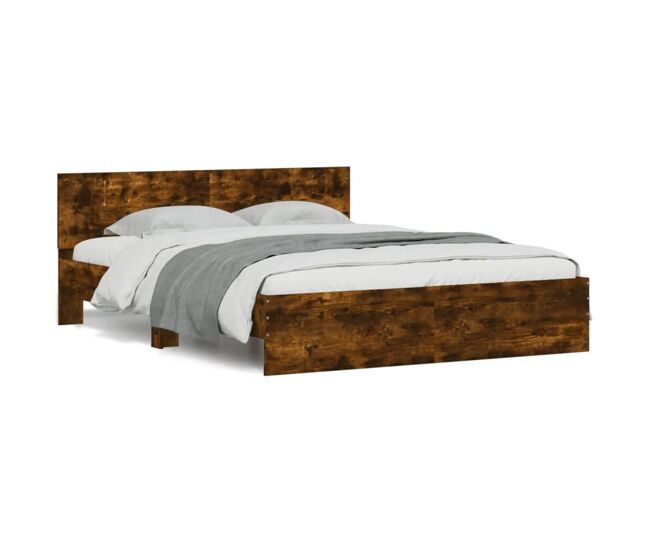Estrutura de cama de casal para adultos com cabeceira 150x200 cm carvalho fumado