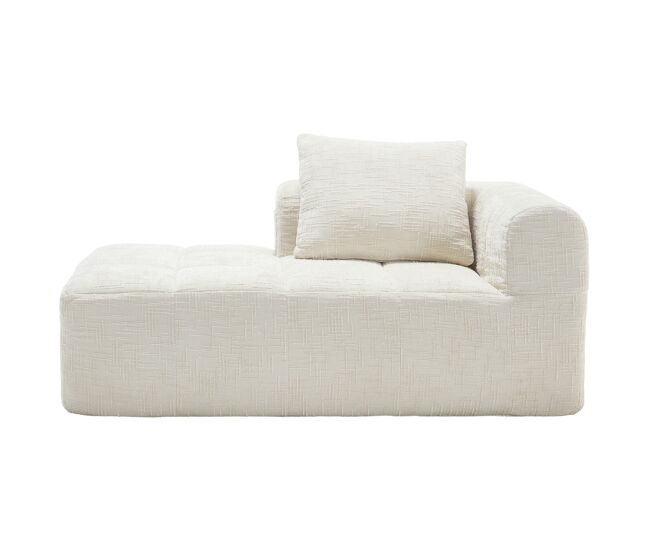 Sofá chaise longue confortável - sem montagem, macio com almofadas, bolsos laterais para comando remoto e téléphone - bege