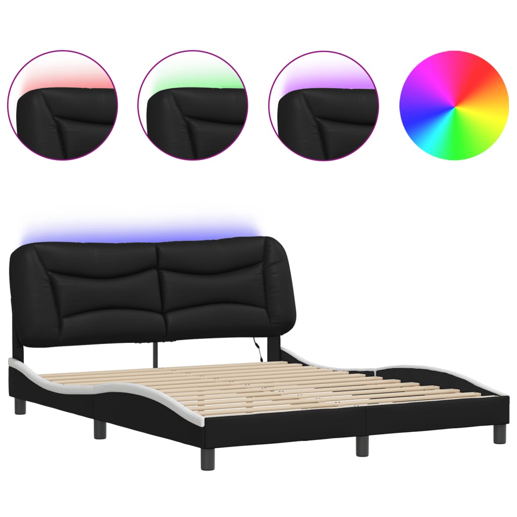 Estrutura de cama de casal moderno com led - 160x200cm preto/branco