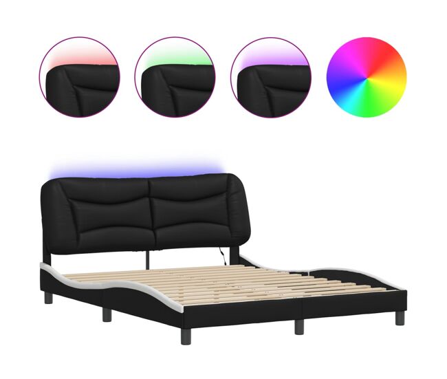 Estrutura de cama de casal moderno com led - 160x200cm preto/branco