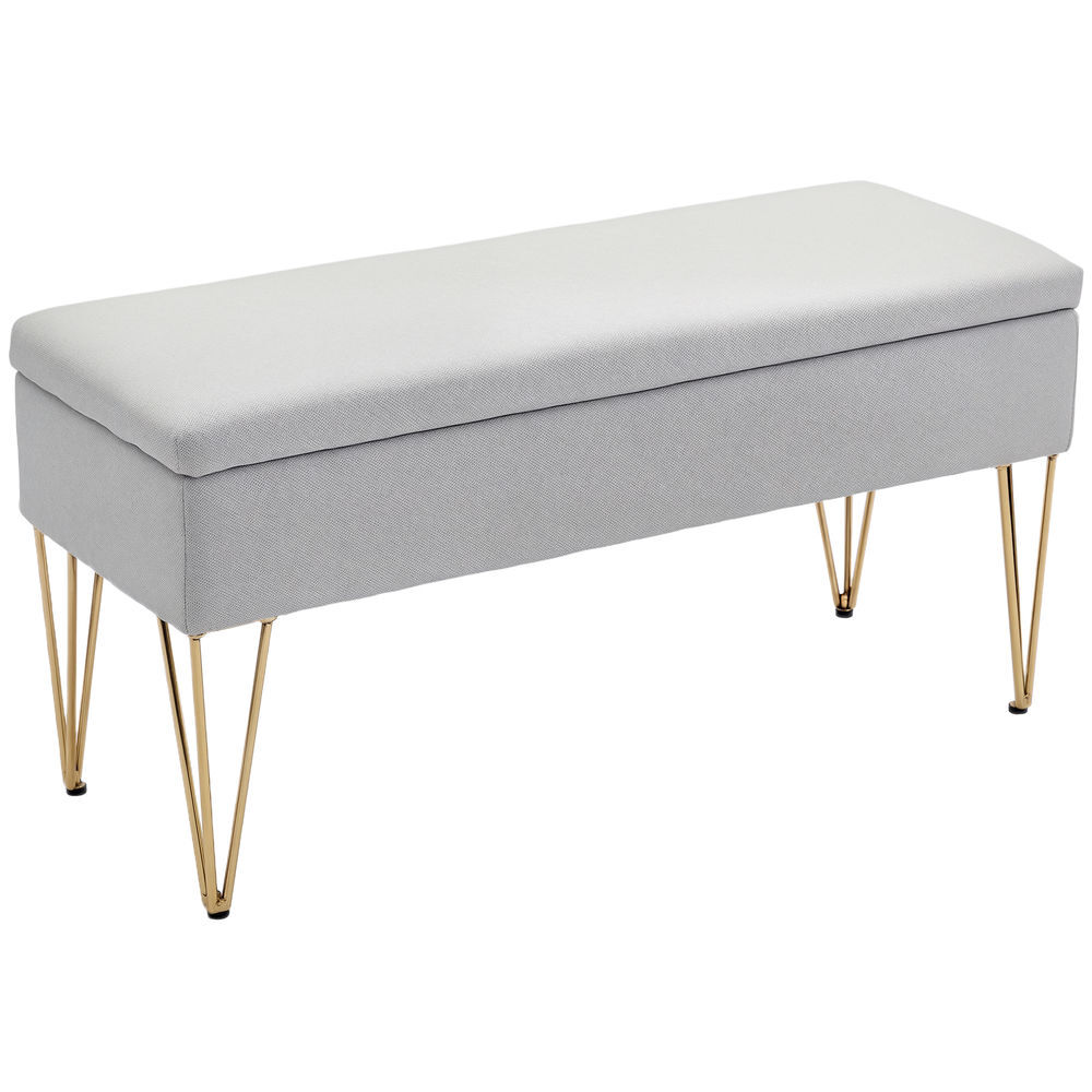 Homcom banco para o pé da cama, banco estofado em tecido sintético com pernas de aço e assento acolchoado estilo moderno banco para quarto entrada cinzento claro