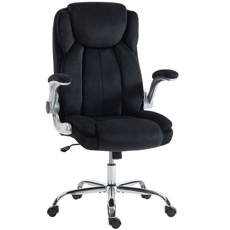 Homcom cadeira de escritório apoios de braços rebatíveis assento com molas altura ajustável função basculante e estofada em veludo 68x69x118 cm preto