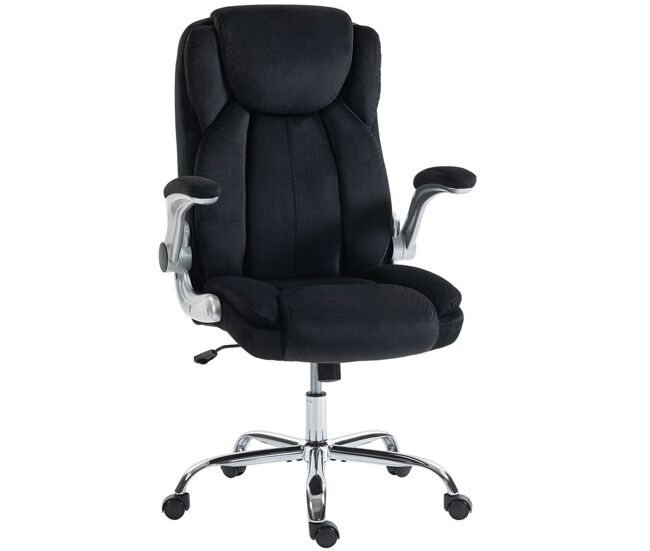 Homcom cadeira de escritório apoios de braços rebatíveis assento com molas altura ajustável função basculante e estofada em veludo 68x69x118 cm preto