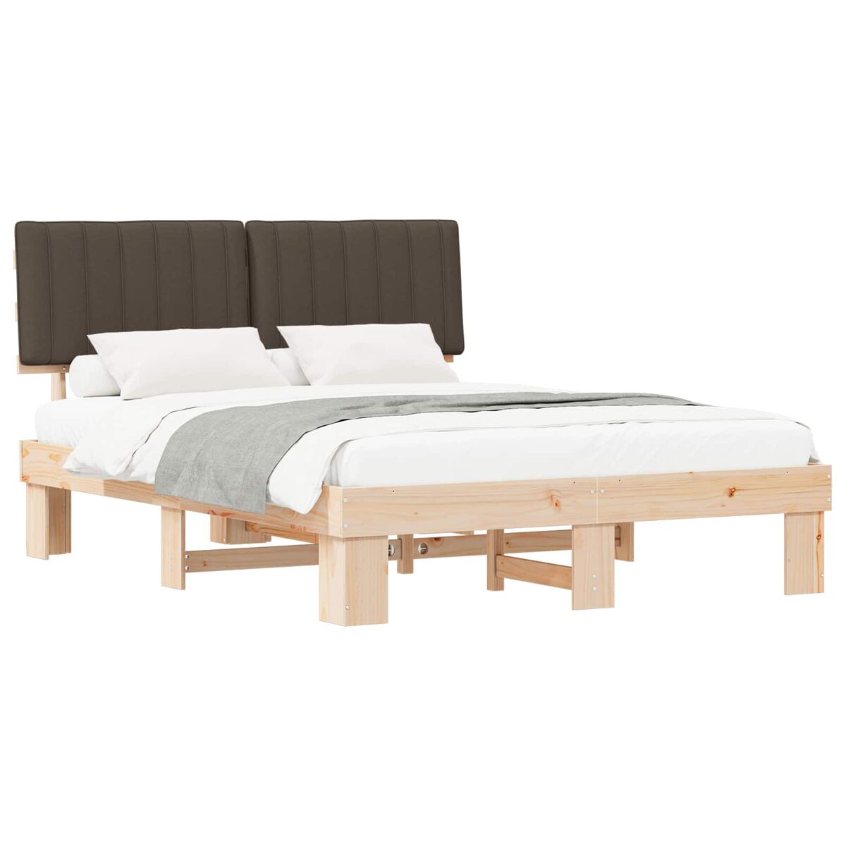 Estrutura de cama de casal moderno com cabeceira estofada cinzento-acastanhado
