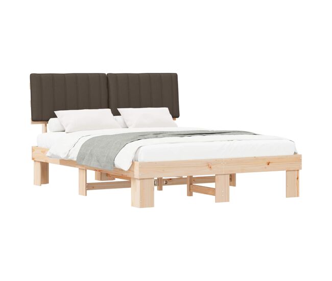 Estrutura de cama de casal moderno com cabeceira estofada cinzento-acastanhado