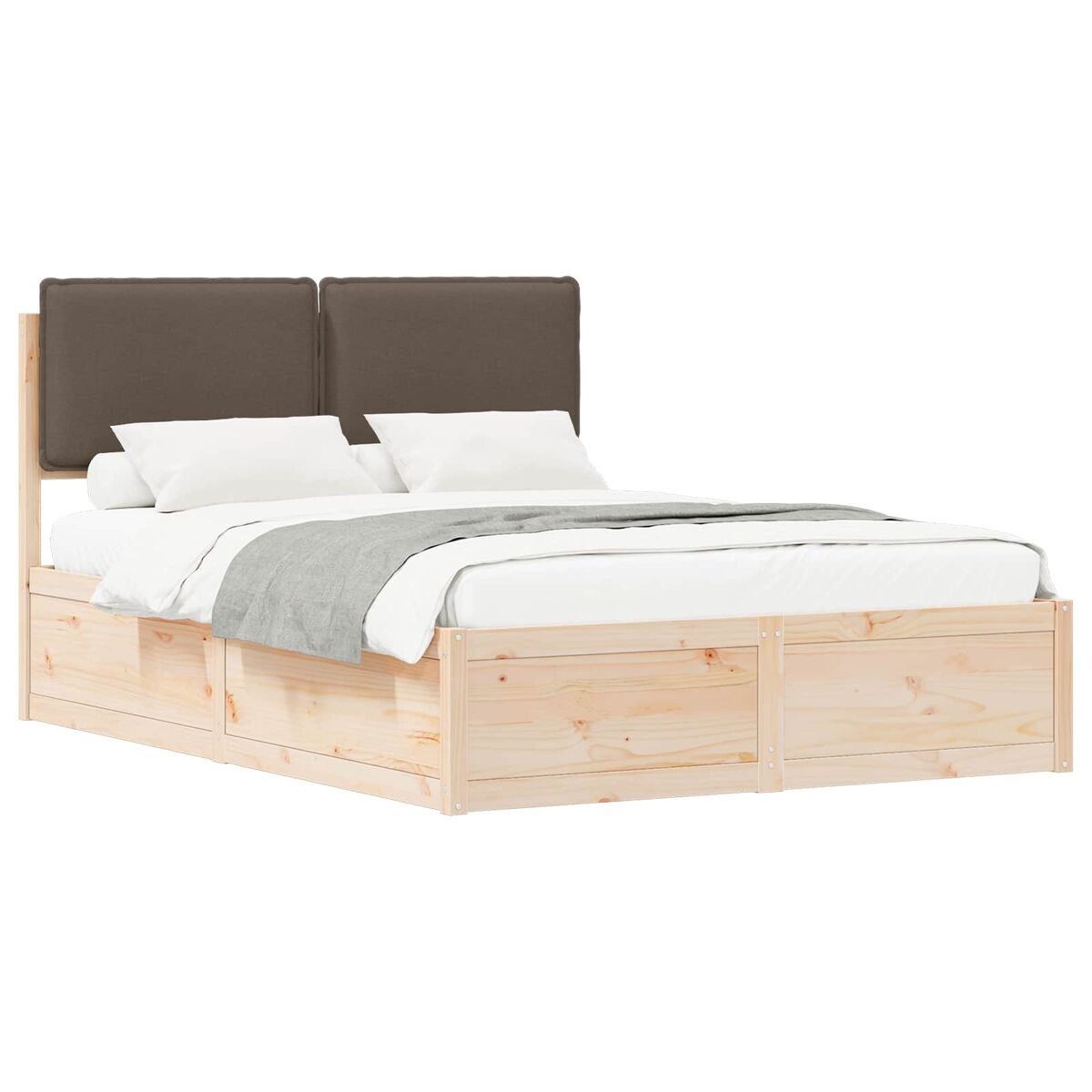 Estrutura de cama de casal moderno com cabeceira estofada cinzento-acastanhado