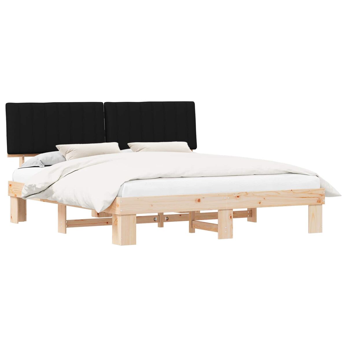 Estrutura de cama de casal moderno com cabeceira estofada preto 180 x 200 cm
