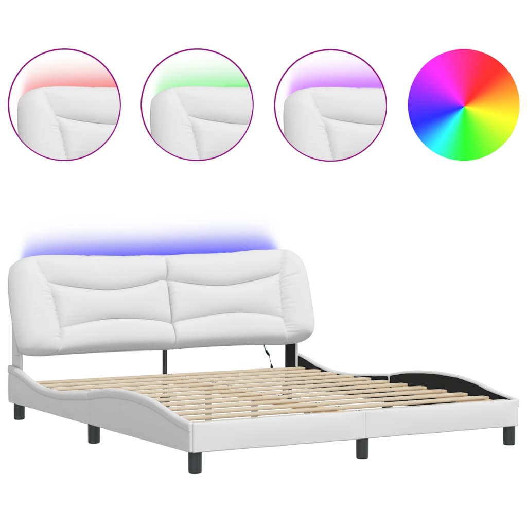 Estrutura de cama de casal moderno com led - 180x200 cm branco
