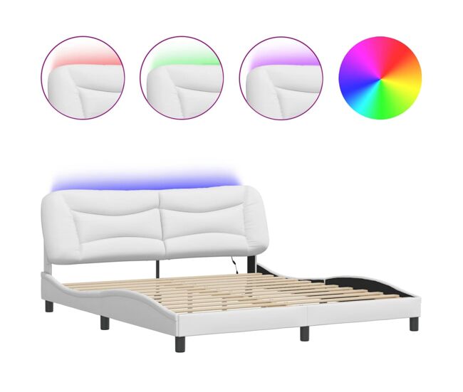 Estrutura de cama de casal moderno com led - 180x200 cm branco