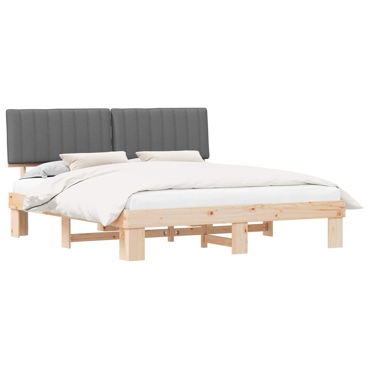 Estrutura de cama de casal moderno com cabeceira estofada cinzento-claro