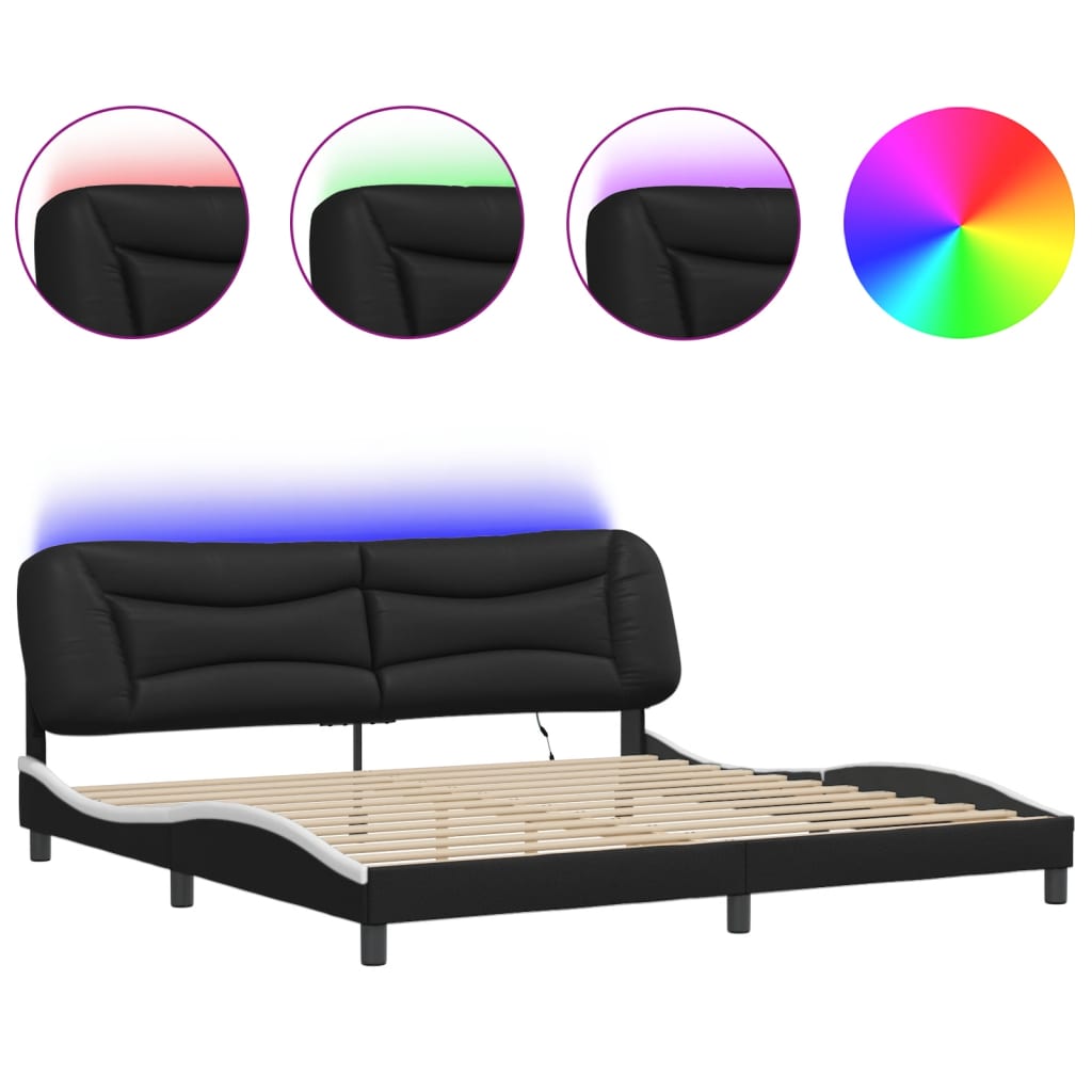 Estrutura de cama de casal moderno com led - 200x200 cm preto/branco