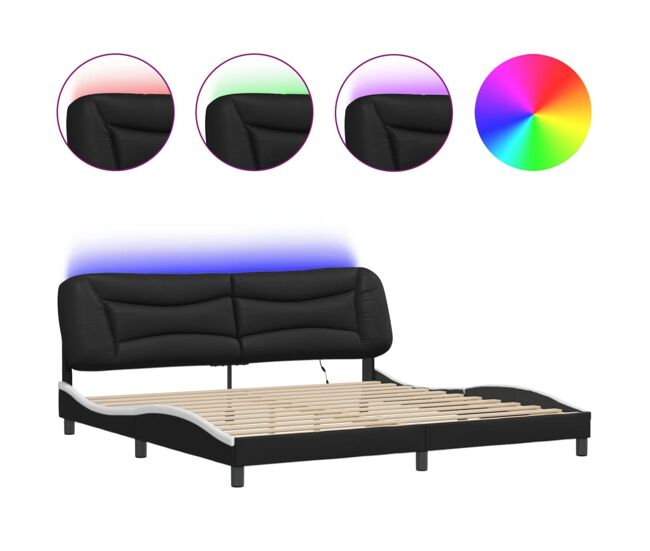 Estrutura de cama de casal moderno com led - 200x200 cm preto/branco