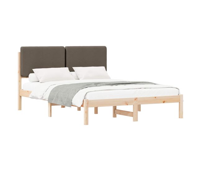 Estrutura de cama de casal moderno com cabeceira estofada cinzento-acastanhado