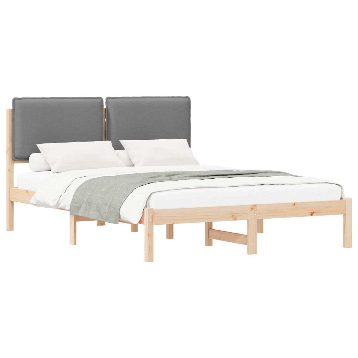 Estrutura de cama de casal moderno com cabeceira estofada cinzento-claro