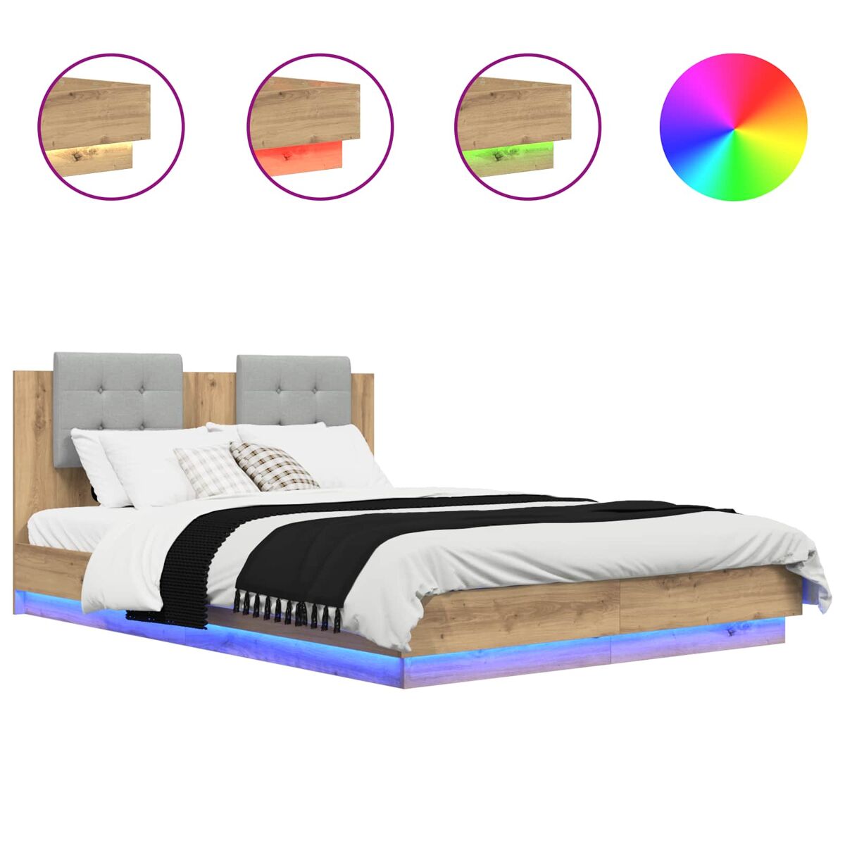 Estrutura de cama de casal para adultos com cabeceira carvalho artesanal 150 x 200 cm