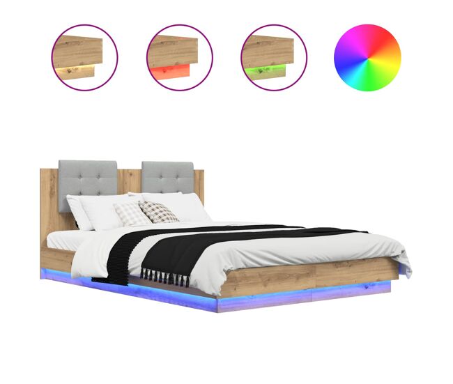 Estrutura de cama de casal para adultos com cabeceira carvalho artesanal 150 x 200 cm