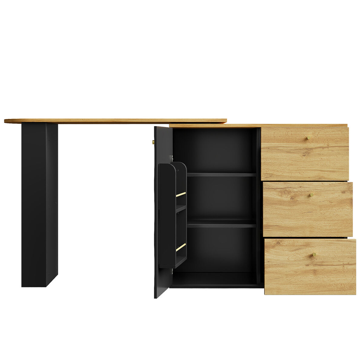 Mesa de bar extensível 138-204×39×104 cm - giratória em 360°, moderna, com arrumação, mesa alta de cozinha, aparador com acabamento em madeira - noir