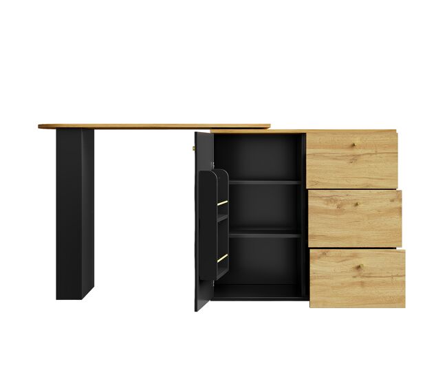 Mesa de bar extensível 138-204×39×104 cm - giratória em 360°, moderna, com arrumação, mesa alta de cozinha, aparador com acabamento em madeira - noir