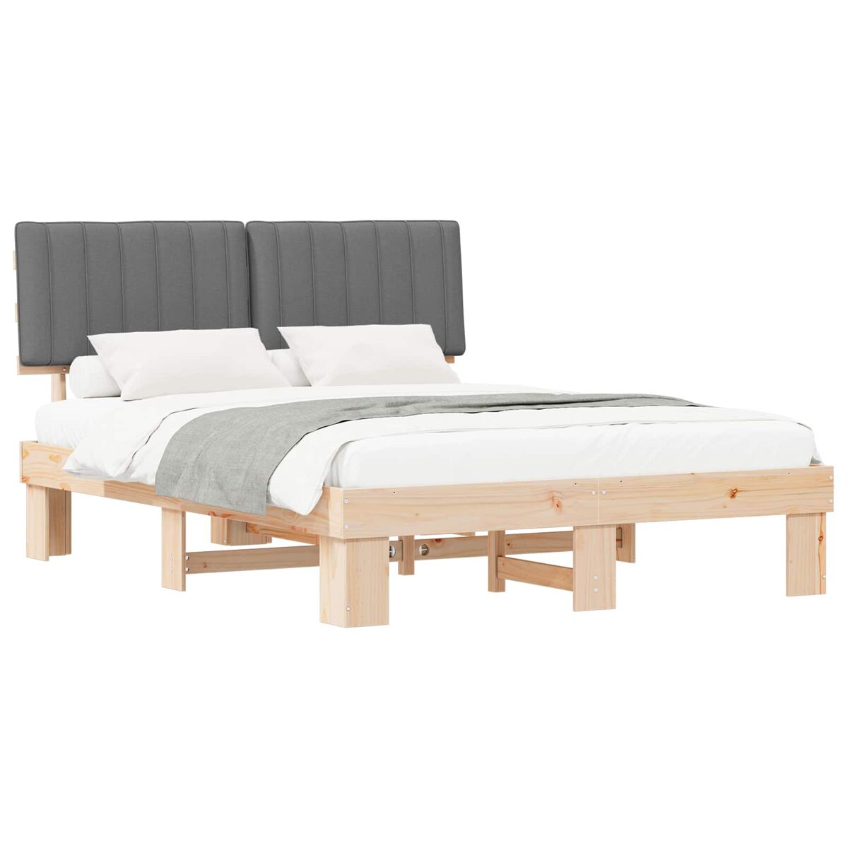 Estrutura de cama de casal moderno com cabeceira estofada cinzento-claro