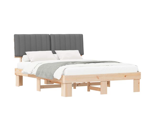 Estrutura de cama de casal moderno com cabeceira estofada cinzento-claro