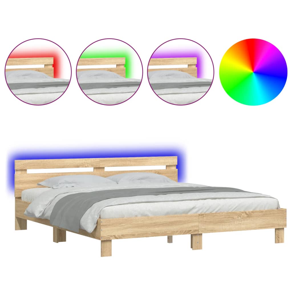 Estrutura cama de casal simple c/ cabeceira/luzes led 160x200cm carvalho sonoma