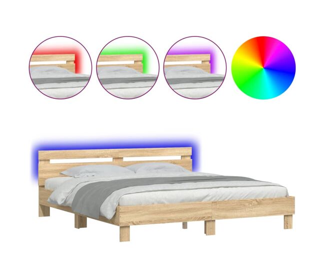 Estrutura cama de casal simple c/ cabeceira/luzes led 160x200cm carvalho sonoma