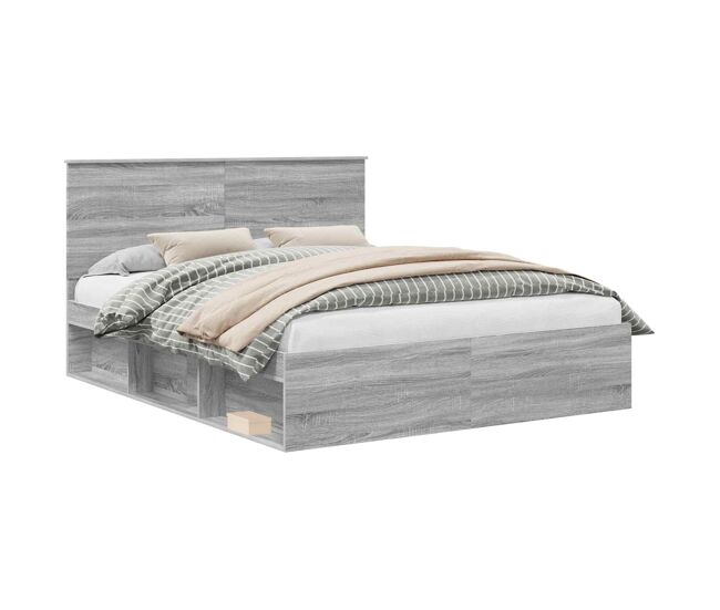 Estrutura da cama de casal simple com cabeceira cinza sonoma 160 x 200 cm