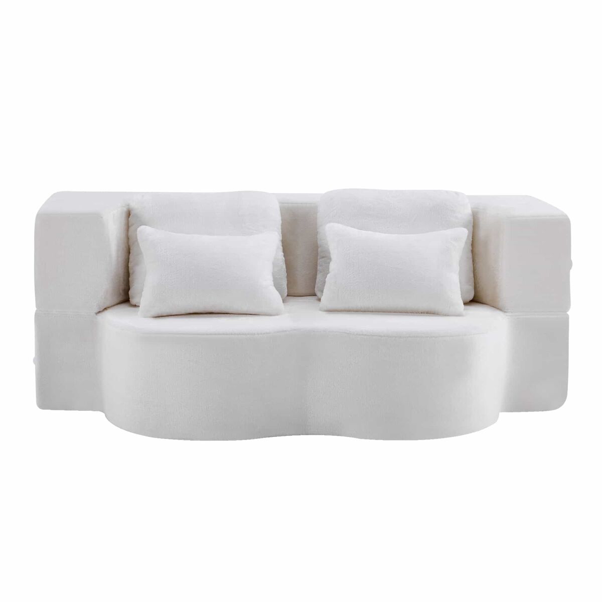 Sofá-cama de 2 lugares - moderno, com 4 almofadas e colchão dobrável de espuma de alta densidade - branco